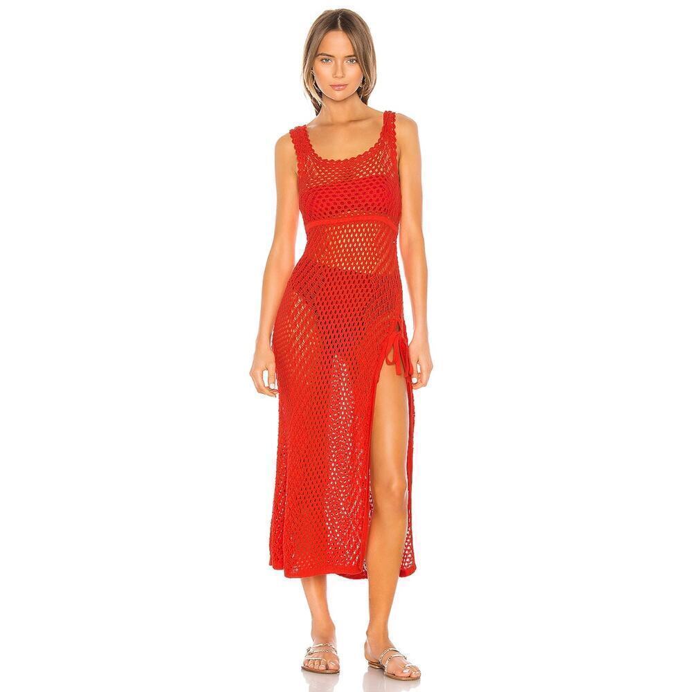 Camila Coelho Athena Crochet Dress Coral Red Size M
